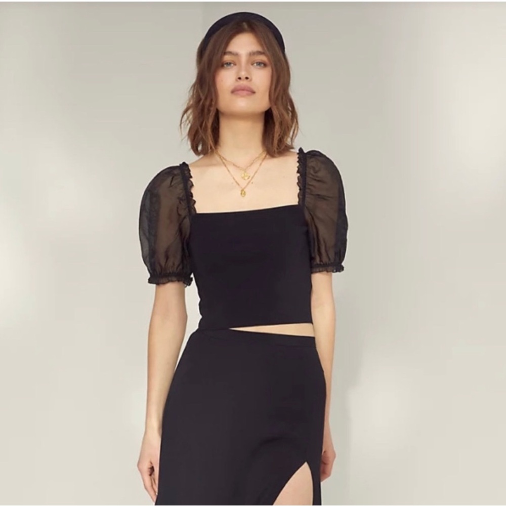 Aritzia Wilfred Puff Sheer-Sleeve new Cropped Boho Casual Summer Party Blouse  S
